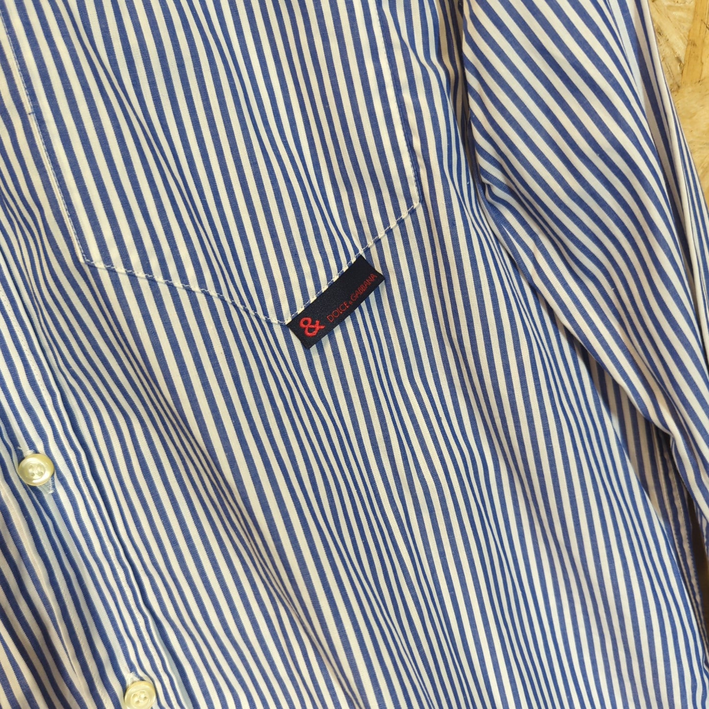 Dolce & Gabbana Blue White Striped Smart Cotton Shirt Pocket Mens Size Medium