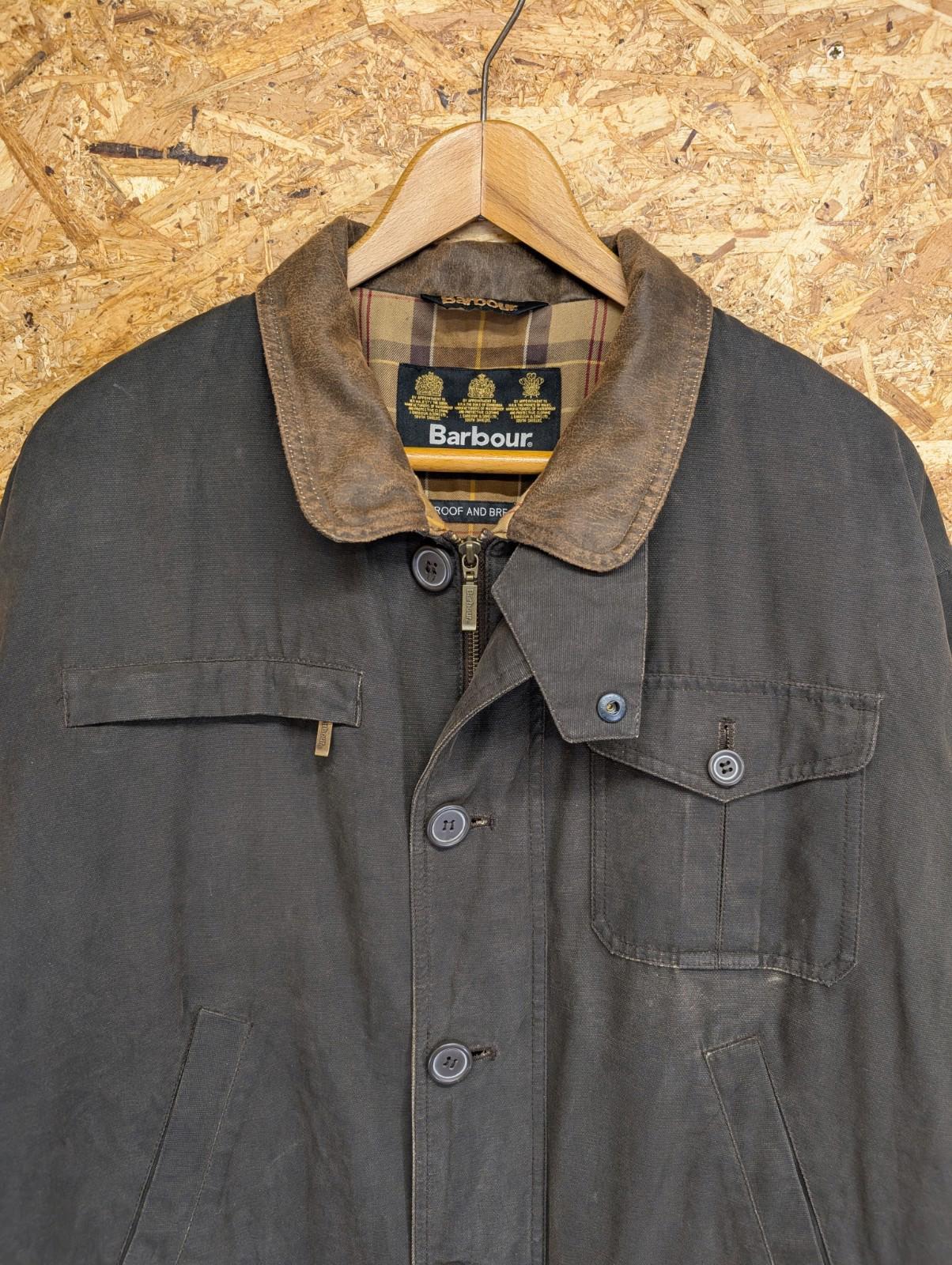 Barbour Brown Canvas Bushman Jacket Medium Men Cotton England Tartan Leather