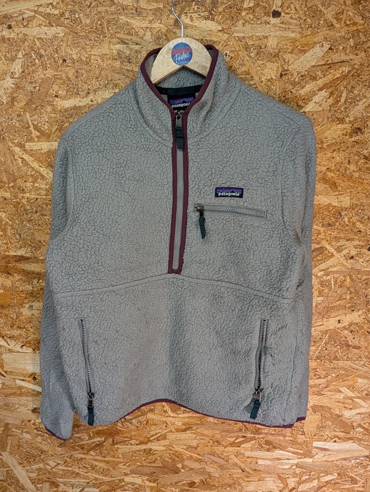 Patagonia Retro Pile Fleece Marsupial Pullover Womens Small Grey Purple 1/4 Zip