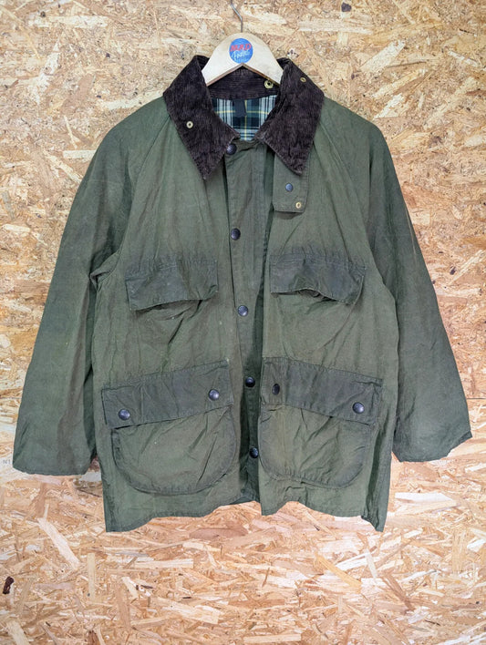 Barbour Bedale Jacket Medium 102cm 40in Olive Green Waxed Cotton Cord Collar Full