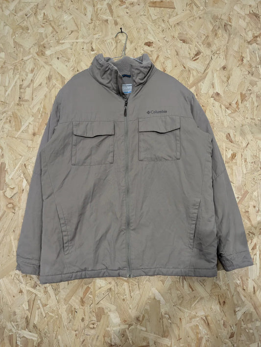 Columbia Fleece Lined Jacket Mens Large Beige Grey Omni Shield Walking Hiking