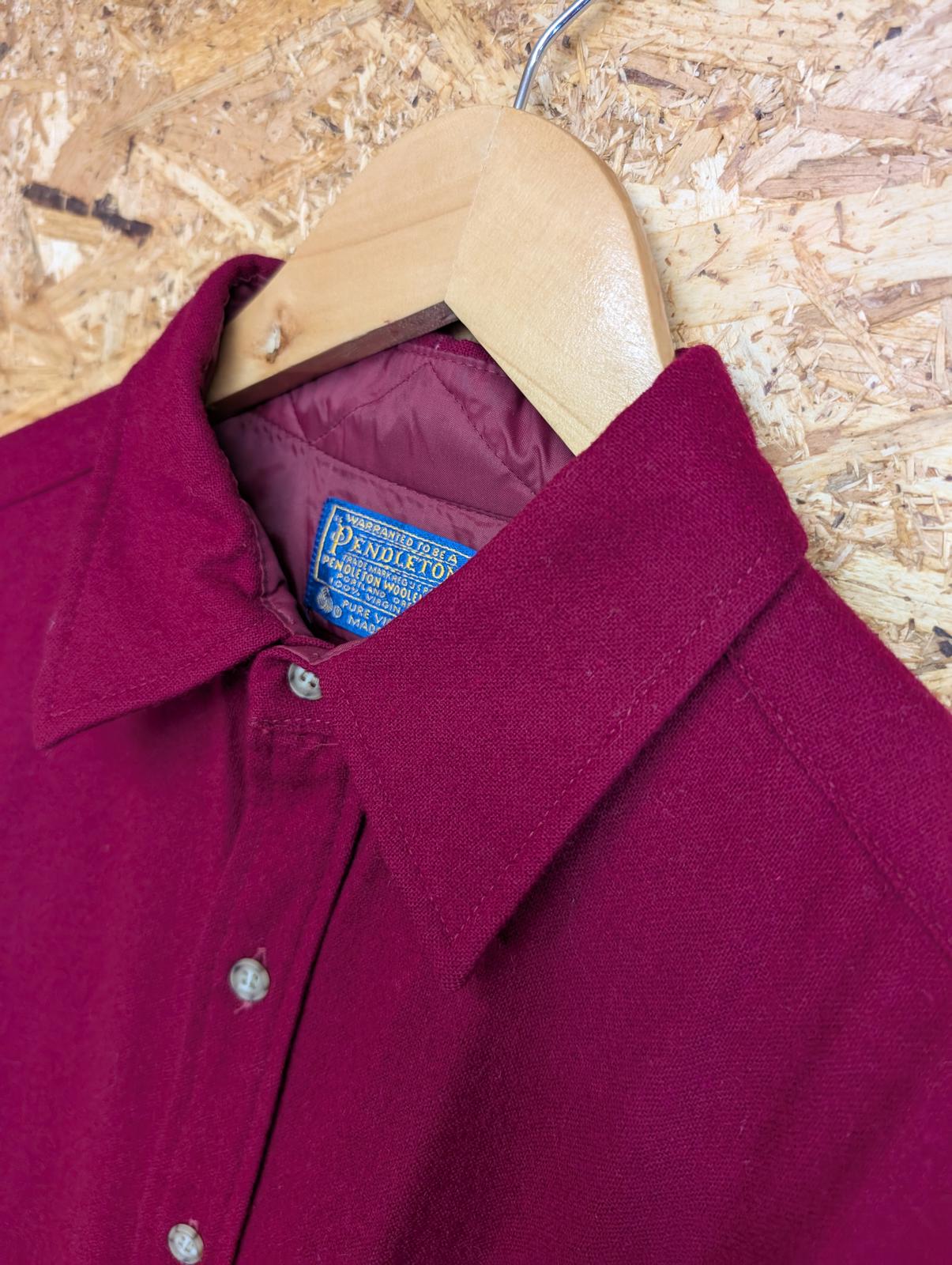 Pendleton Shirt Mens UK Size Medium Burgundy Red Elbow Patch