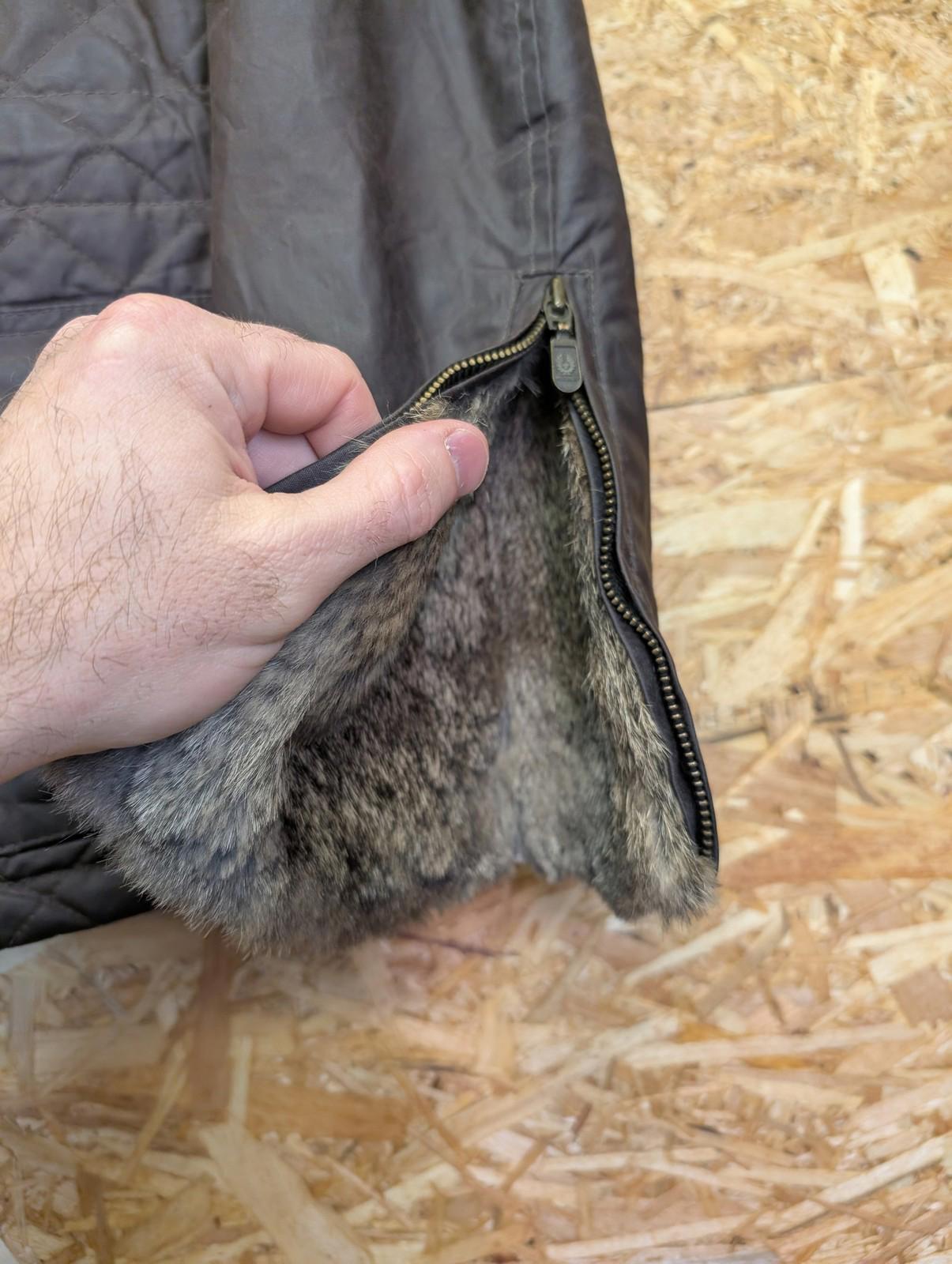 Belstaff Gold wax Jacket Size 12 Women 44 Quilted Brown Fur Trim Hood Biker