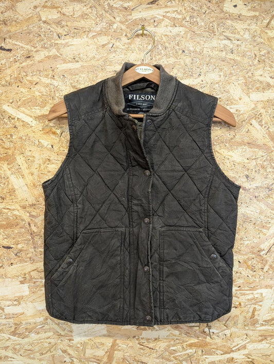 Filson Quilted Vest Brown Womens Medium Padded Tin Cloth Oiled Gilet Body Warmer