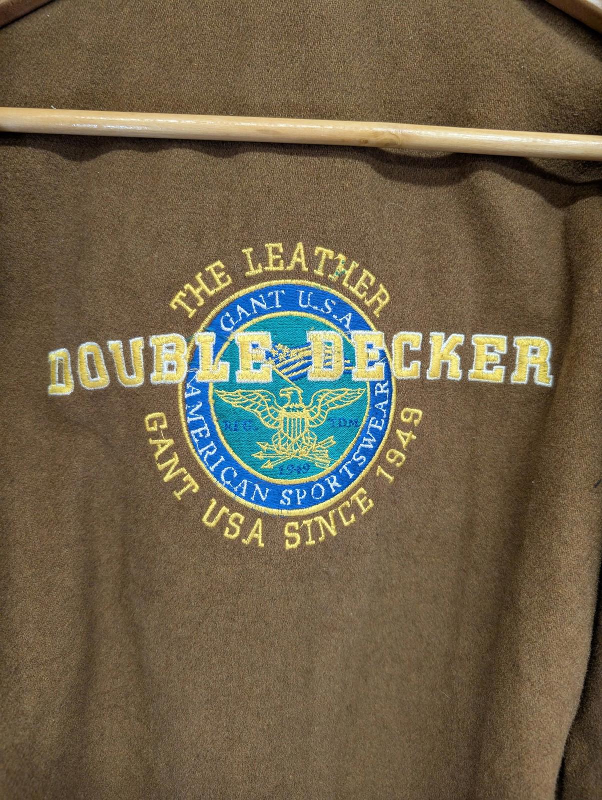 Gant Leather Coat Medium Oversized Vintage 90s Black Double Decker Wool Liner