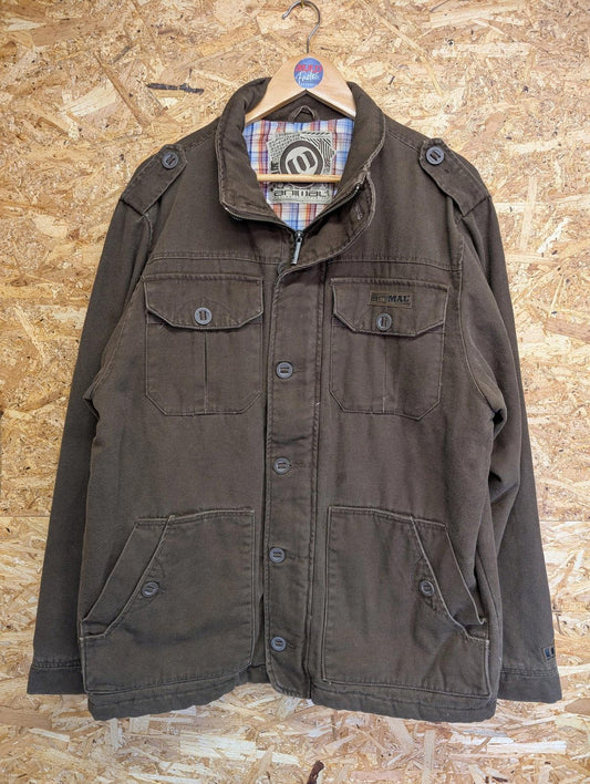 Animal Brown Padded Jacket Large Men Quilted Canvas Military Surf Skate Chore