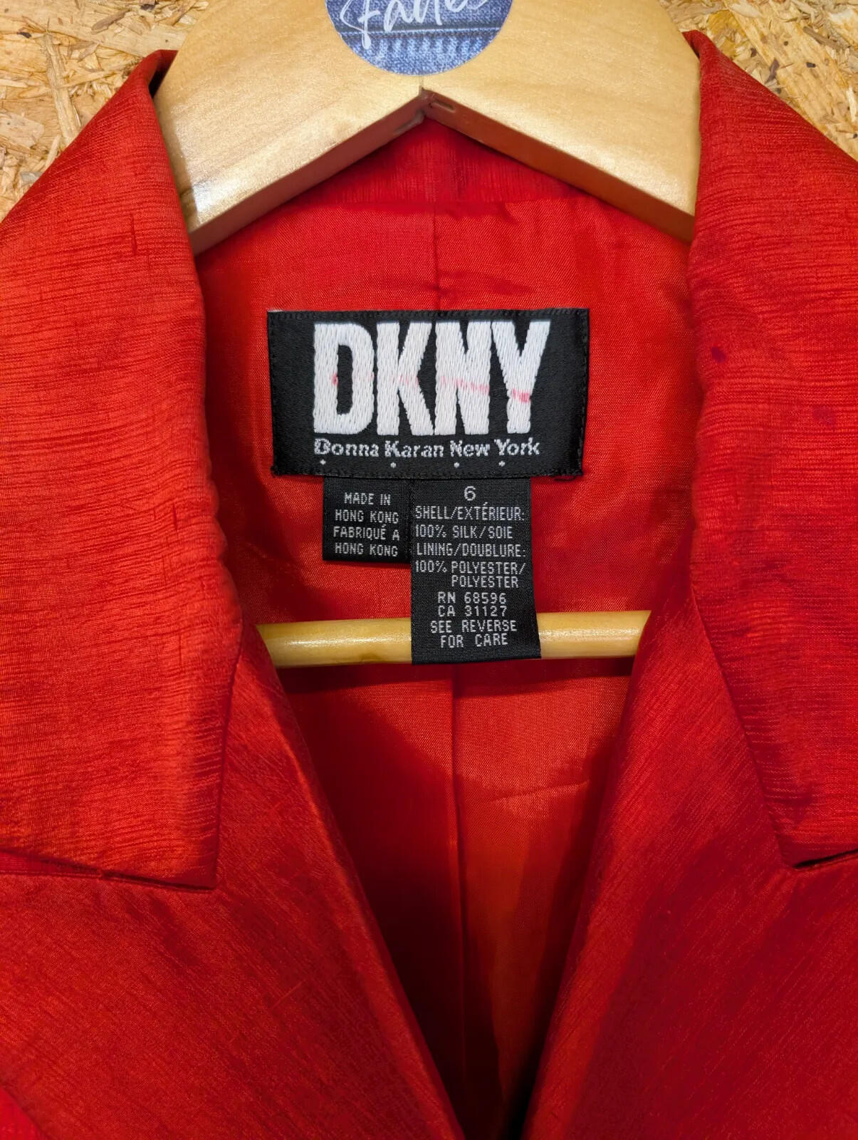 Vintage DKNY Silk Blazer Womens Size 6/8 Red Silk Long Sleeve Button Up 80s