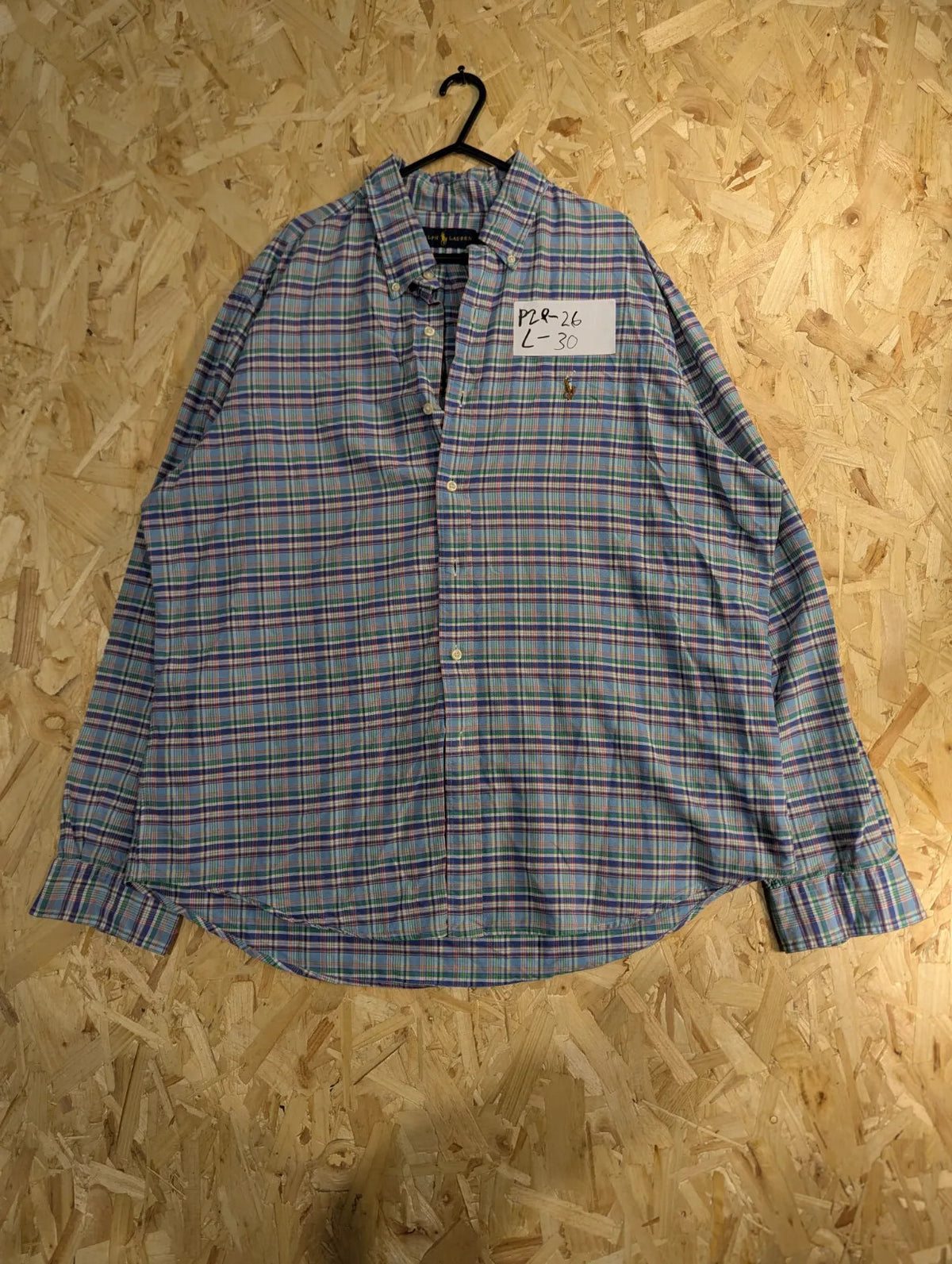 Ralph Lauren Shirt Mens XL Light Blue Cotton Plaid Embroidered Logo Button Down