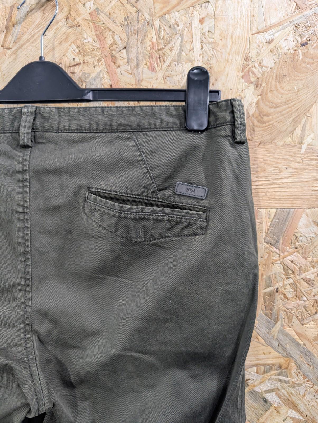Hugo Boss Chino Trousers W34 L33 Khaki Green Stretch Rice Slim Fit Straight Zip