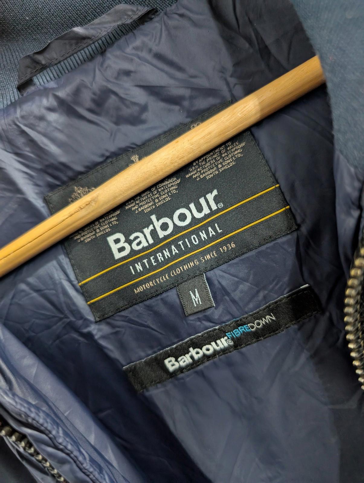 Barbour International Busa Down Jacket Medium Men Quilted Hood Navy Blue Puffer
