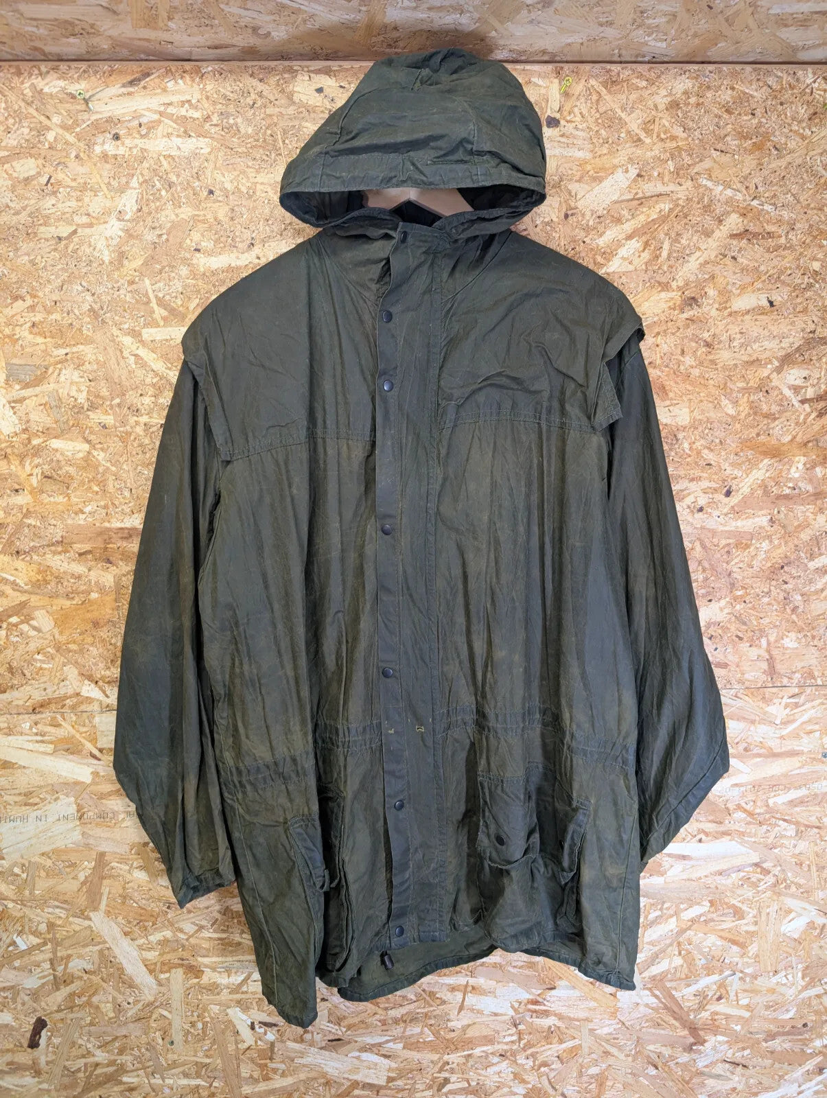 Vintage Barbour Wax Hooded Durham Jacket Men XL Green Cotton 2 Crest Warrant 80s