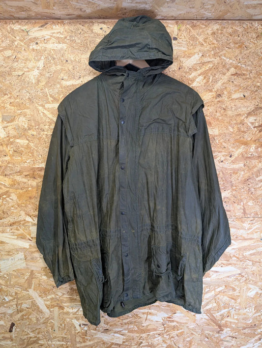 Vintage Barbour Wax Hooded Durham Jacket Men XL Green Cotton 2 Crest Warrant 80s