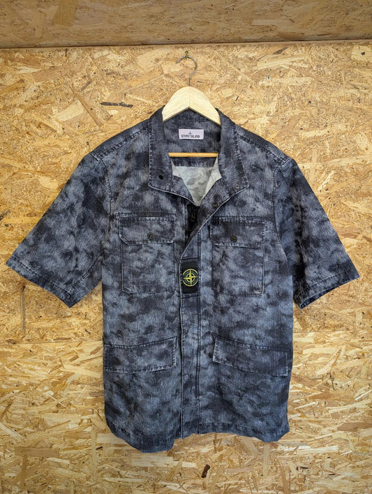 Stone Island Centre-Badge Shirt XL Men Acid Camouflage Short Sleeve 2016 Button