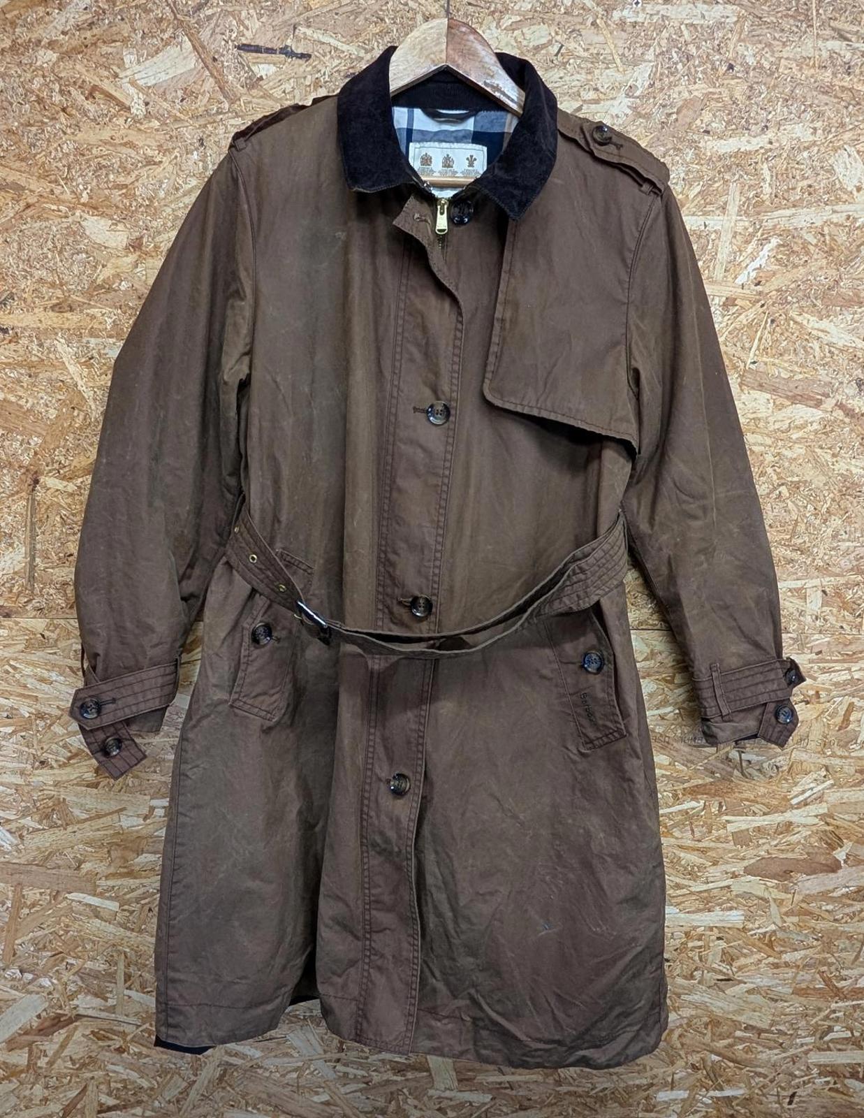 Barbour Pastoral Wax Jacket Size 14 Women Belted Lined Coat Brown Cord Collar