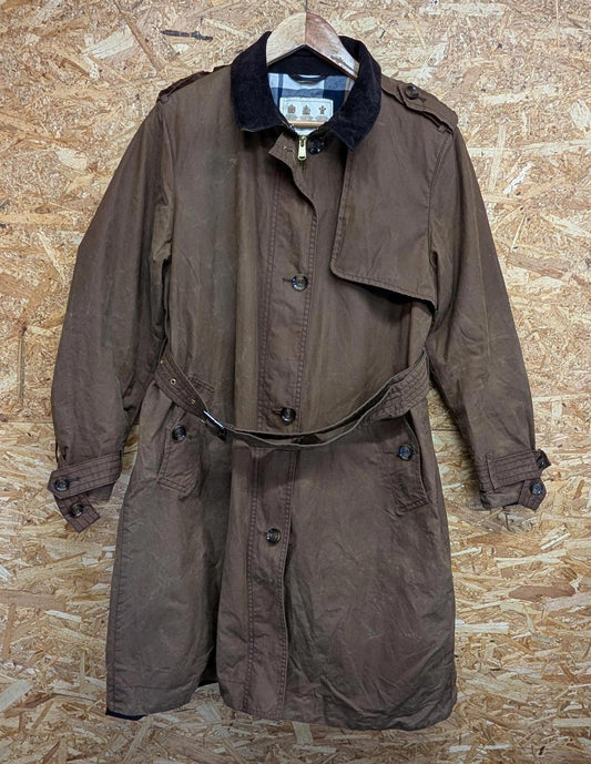 Barbour Pastoral Wax Jacket Size 14 Women Belted Lined Coat Brown Cord Collar