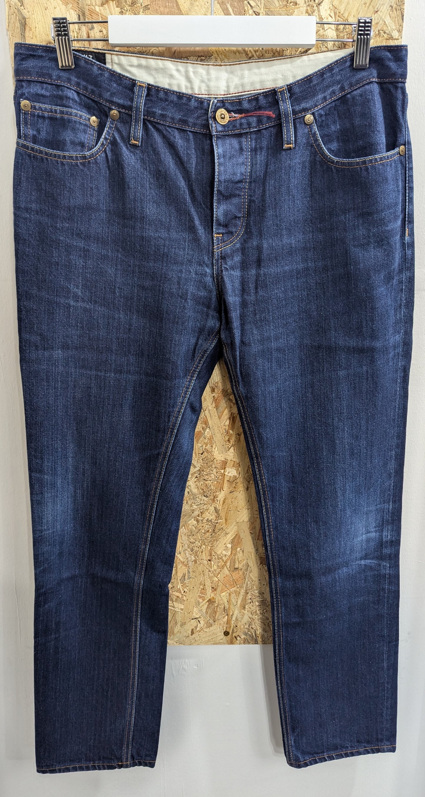 Hiut Denim Co Jeans Codr Button Fly Mid Blue Tapered Fit Made in Wales W33 L30