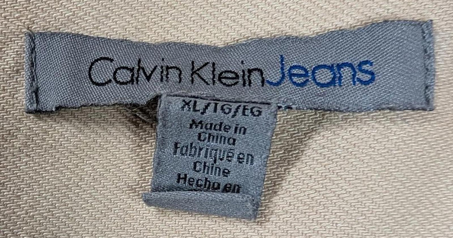 Calvin Klein Denim Over-Shirt XL Men Cream Yellow Jacket Pockets Snap Buttons