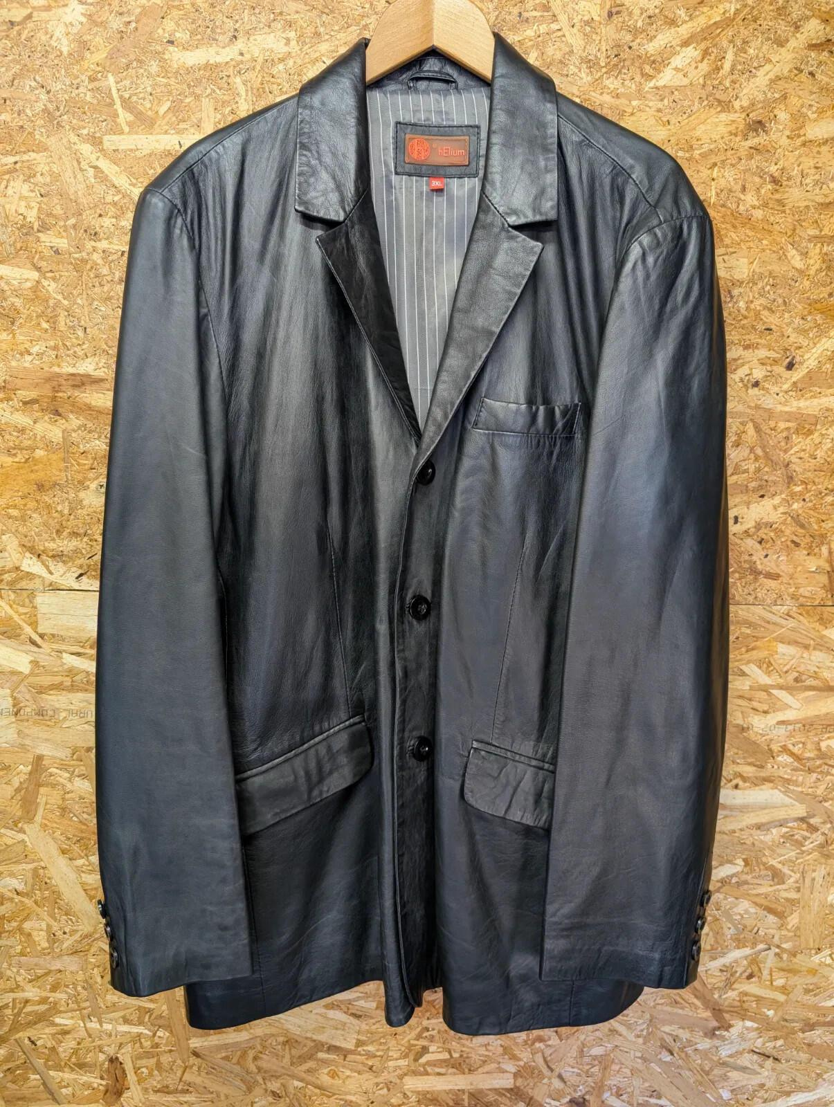 Helium Soft Leather Jacket Mens 3XL Black Button Up Long Blazer Y2K Vintage