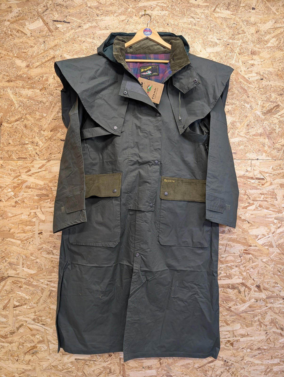 Bronte Stockman Coat Riding Long-Line Waterproof Cape Jacket Green Mens Large