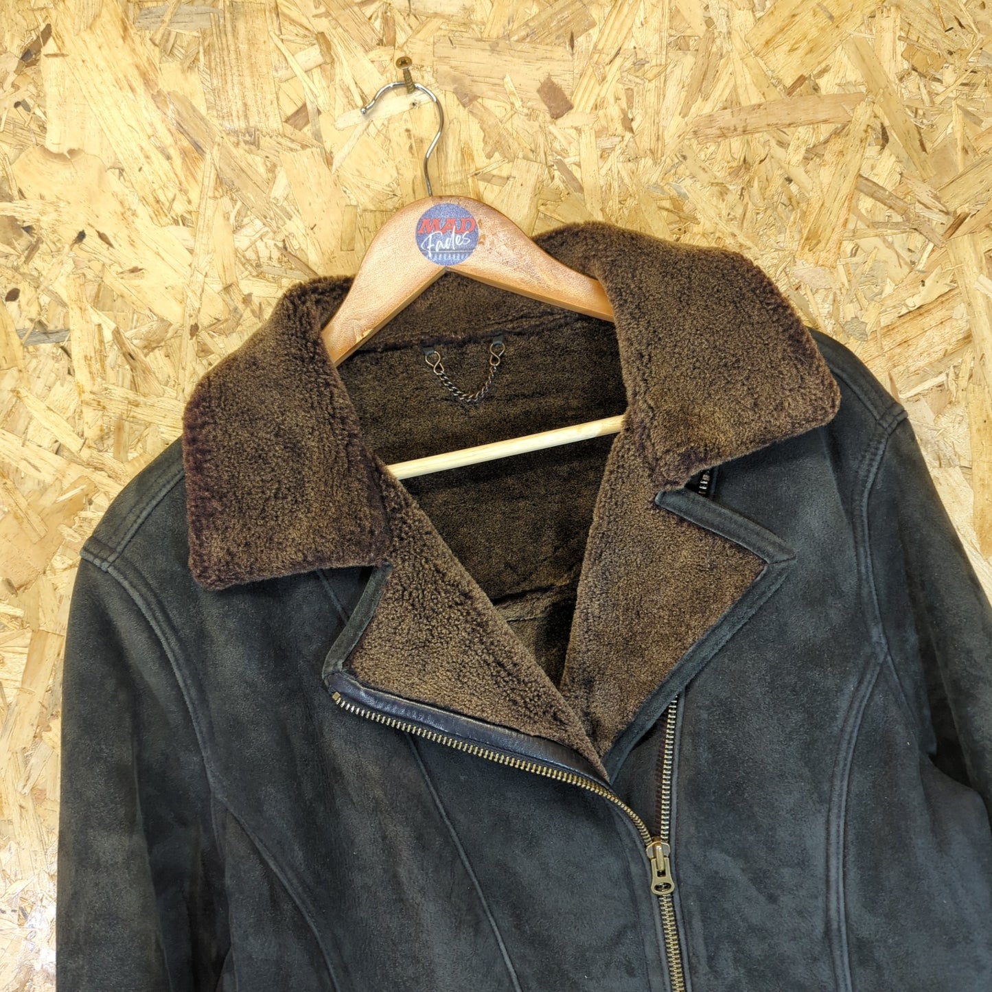 Lakeland Black Brown Shearling Sheepskin Leather Aviator Flying Jacket Size 14