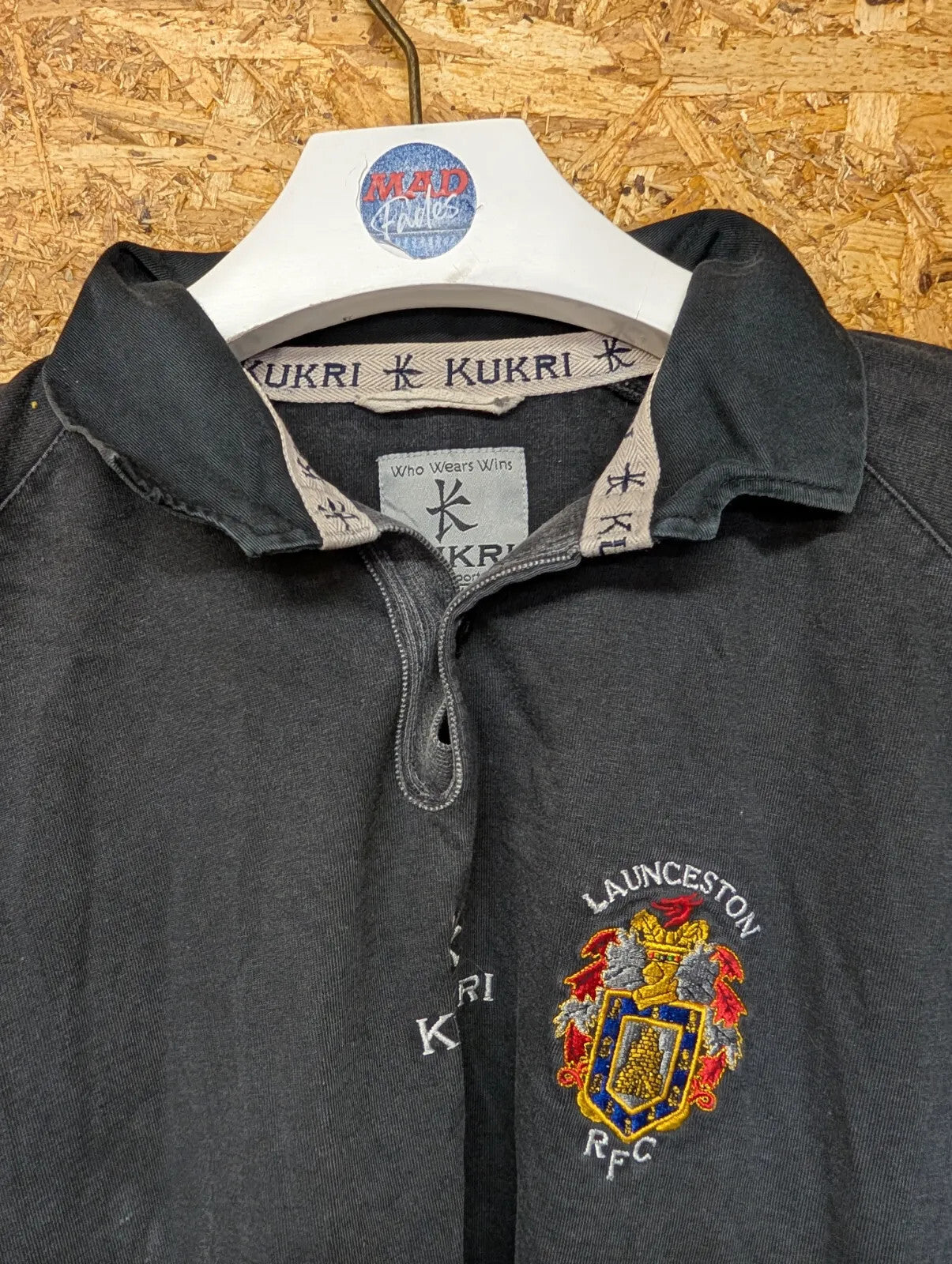 Launceston Rugby Top Mens XL Black Cotton Embroidered Log Kukri Polo S/S Cornish