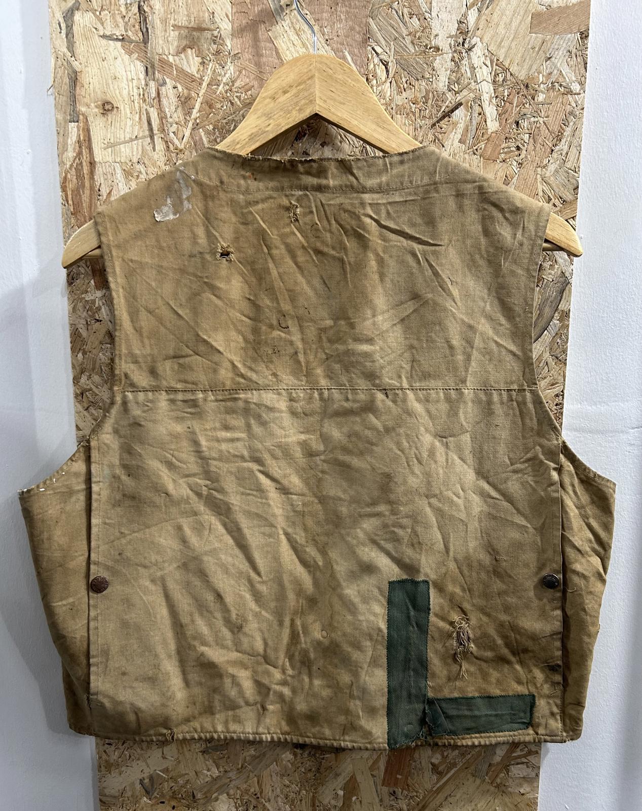 Vintage 50s Filson Dry Cloth Vest Medium Gilet Beige Made In USA Canvas