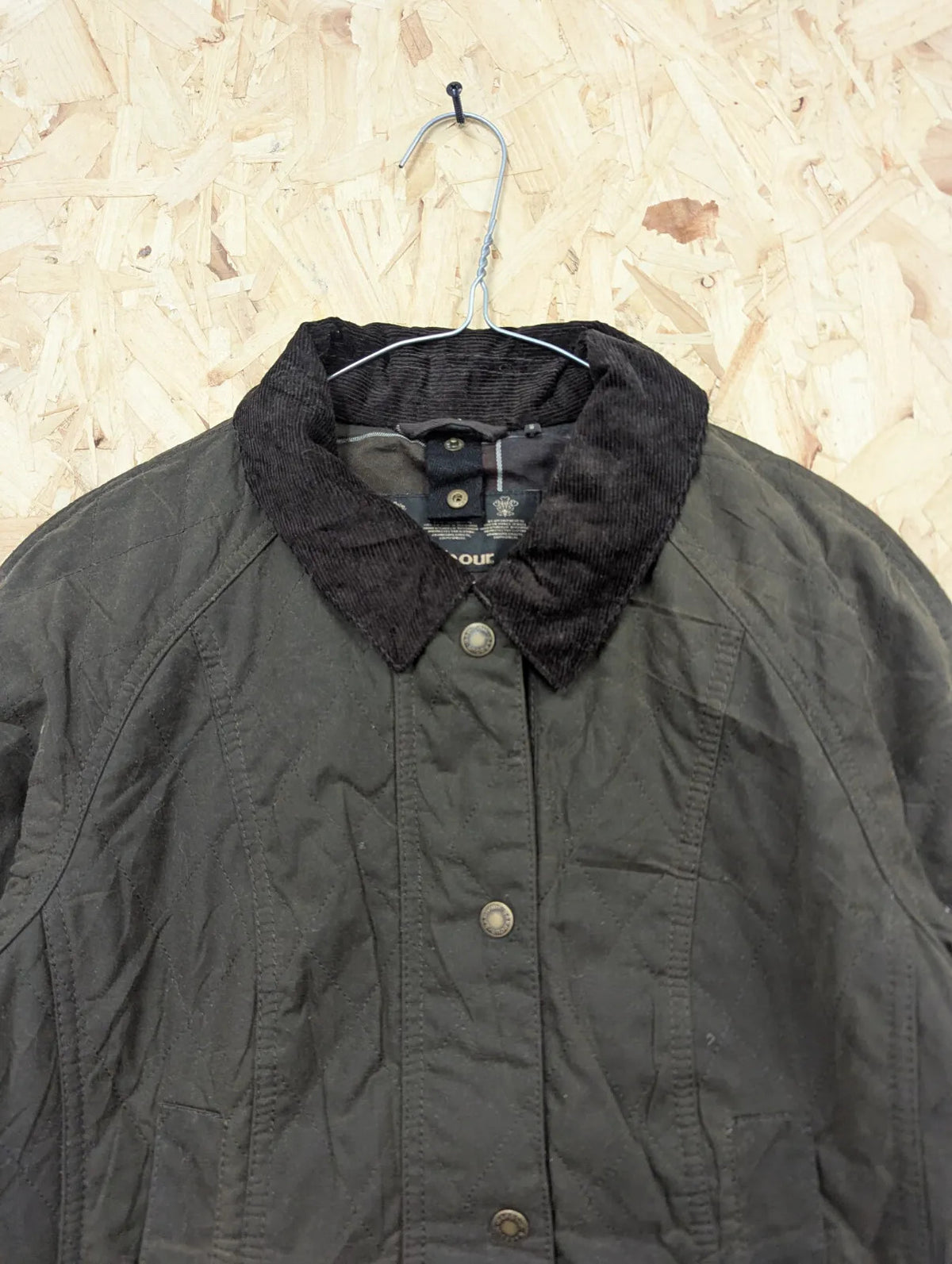 Barbour Gibbon Wax Jacket Womens UK12 Green Quilted Tartan Padded Cord Collar