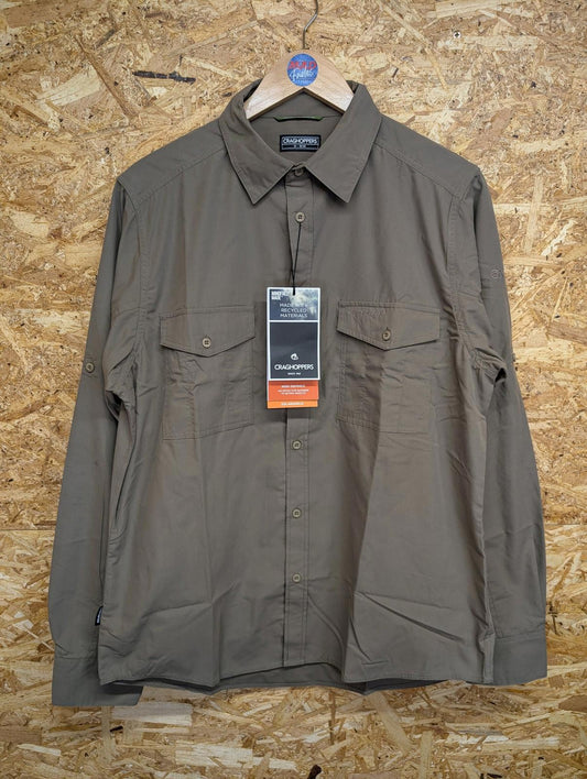 Craghoppers Nosillife Shirt Medium Men Kiwi Long Sleeve Outdoor Adventure Pebble