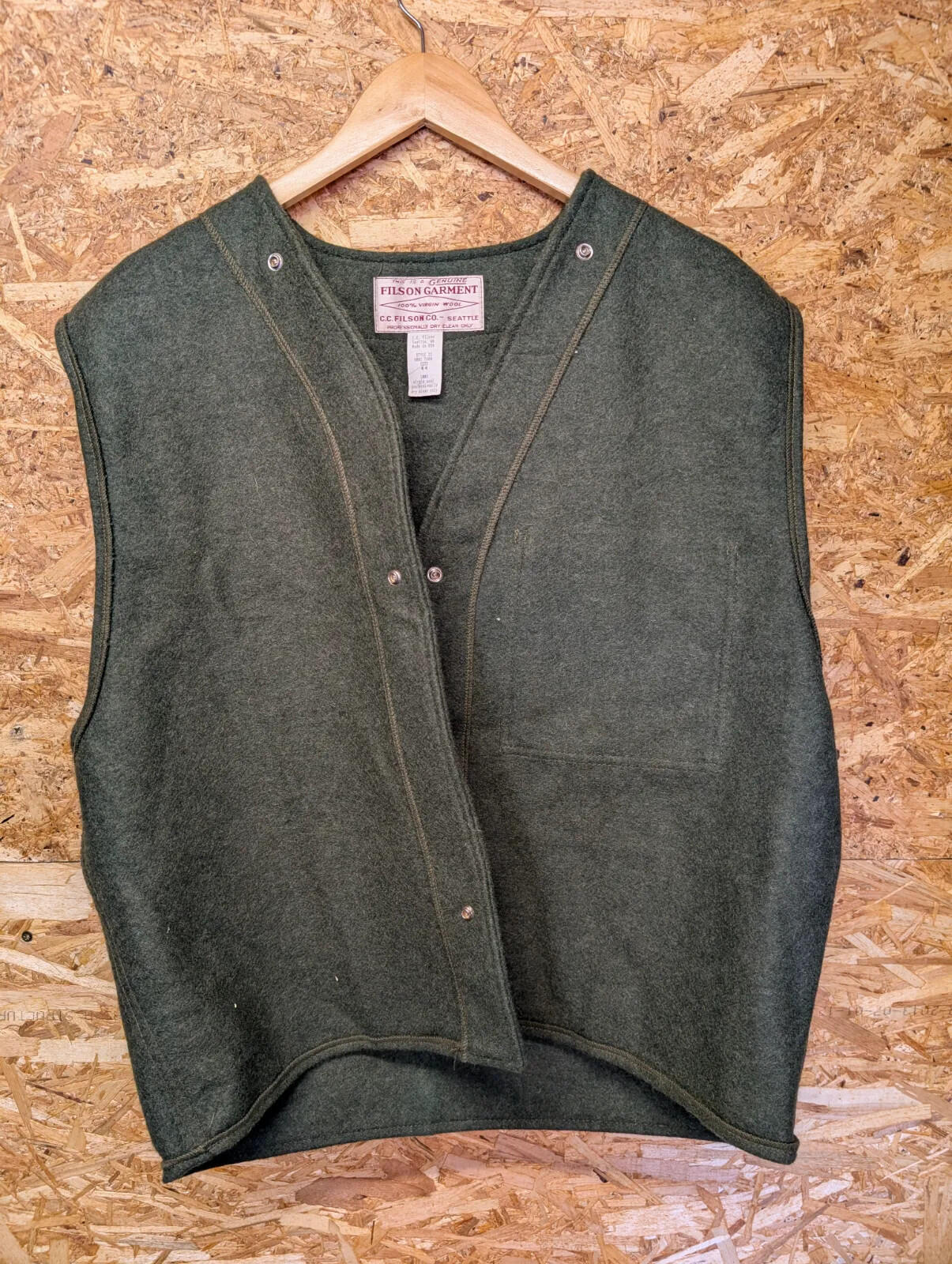 Filson Mackinaw 21 Wool Vest Men 44 XL Forest Green Snap Liner Gilet Body Warmer