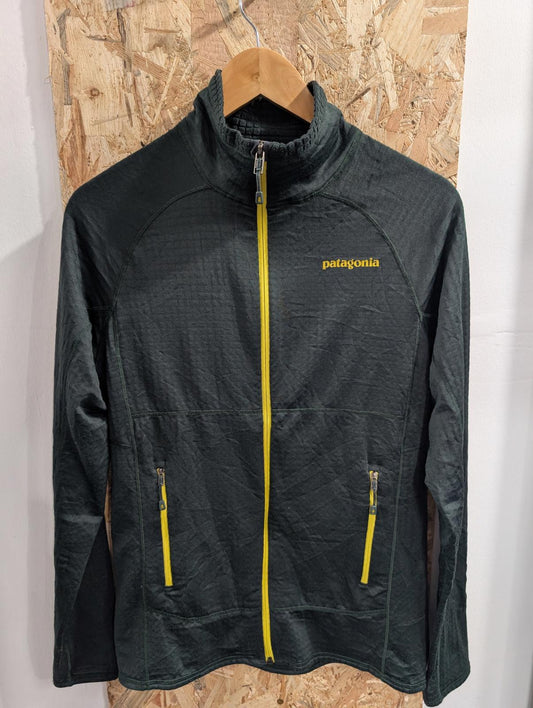 Patagonia Mens Small R1 Full-Zip Jacket Microgrid Fleece Green Yellow Sweater