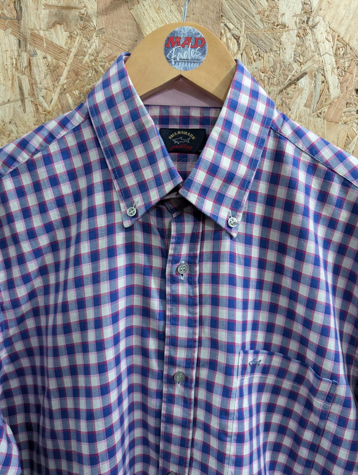 Paul & Shark Yachting Shirt Mens Medium Short Sleeve Pocket Purple Pink Check