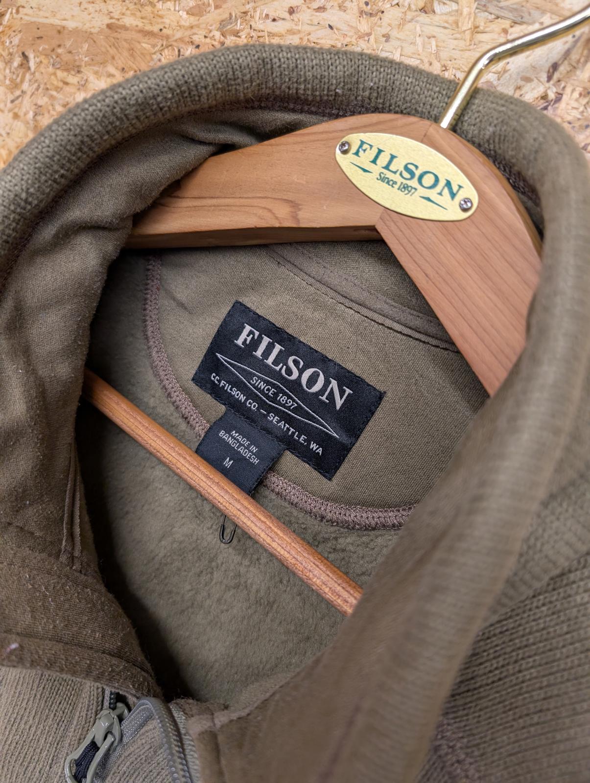Filson Field Vest Mens Medium Khaki Green Fleece Polyester Bodywarmer Gilet Zip