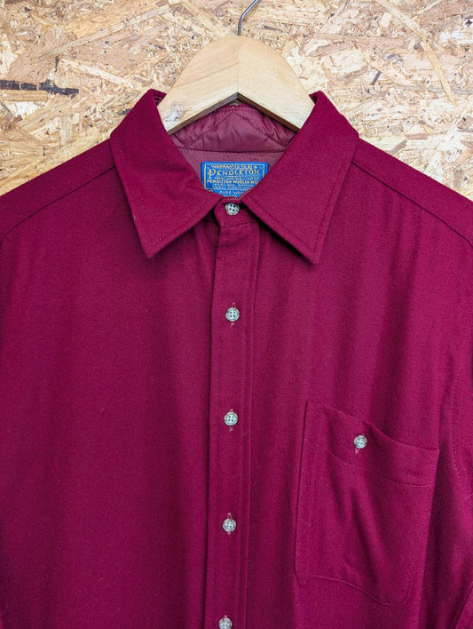 Pendleton Shirt Mens UK Size Medium Burgundy Red Elbow Patch