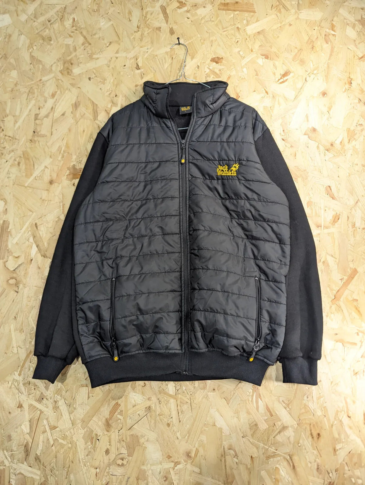 Jack Wolfskin Puffer Bomber Jacket Men Large Black Fleece Quilted Hiking Walking