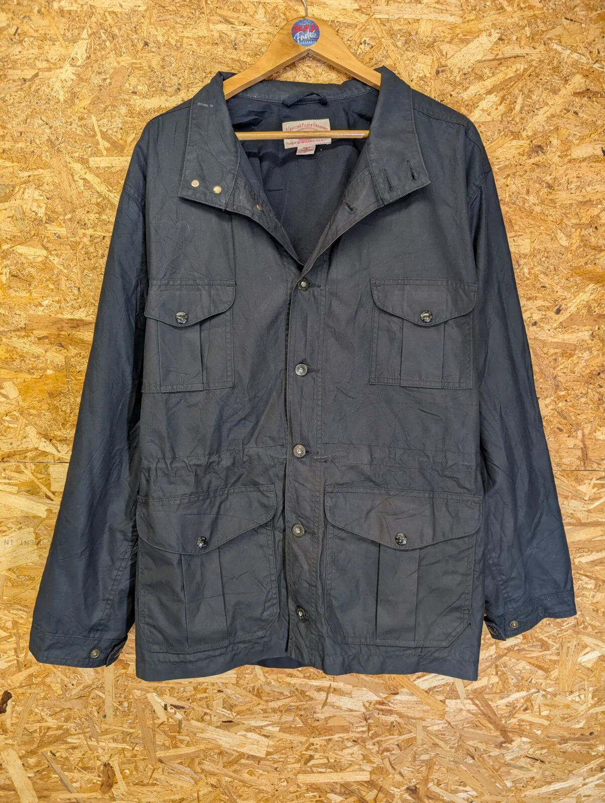 Filson Field Jacket Mens XL Black Blue Snap Drawstring Utility Pockets USA Made