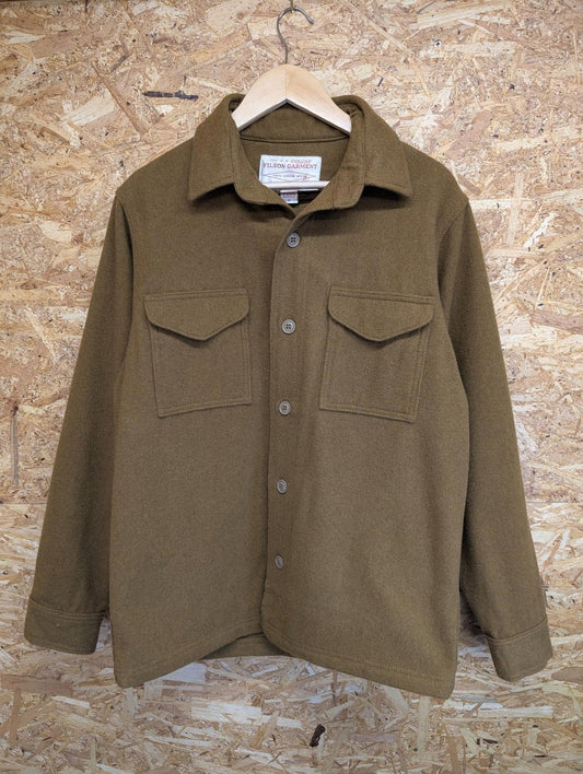 Filson Jac Wool Shirt Men Small Button-Up Heavy Duty Dark Tan Brown Overshirt