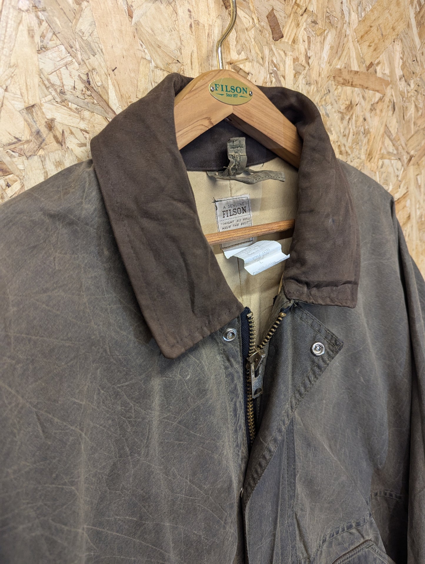 Filson 1439N Foul Weather Olive Green Waxed Chore Jacket Coat Made USA Large