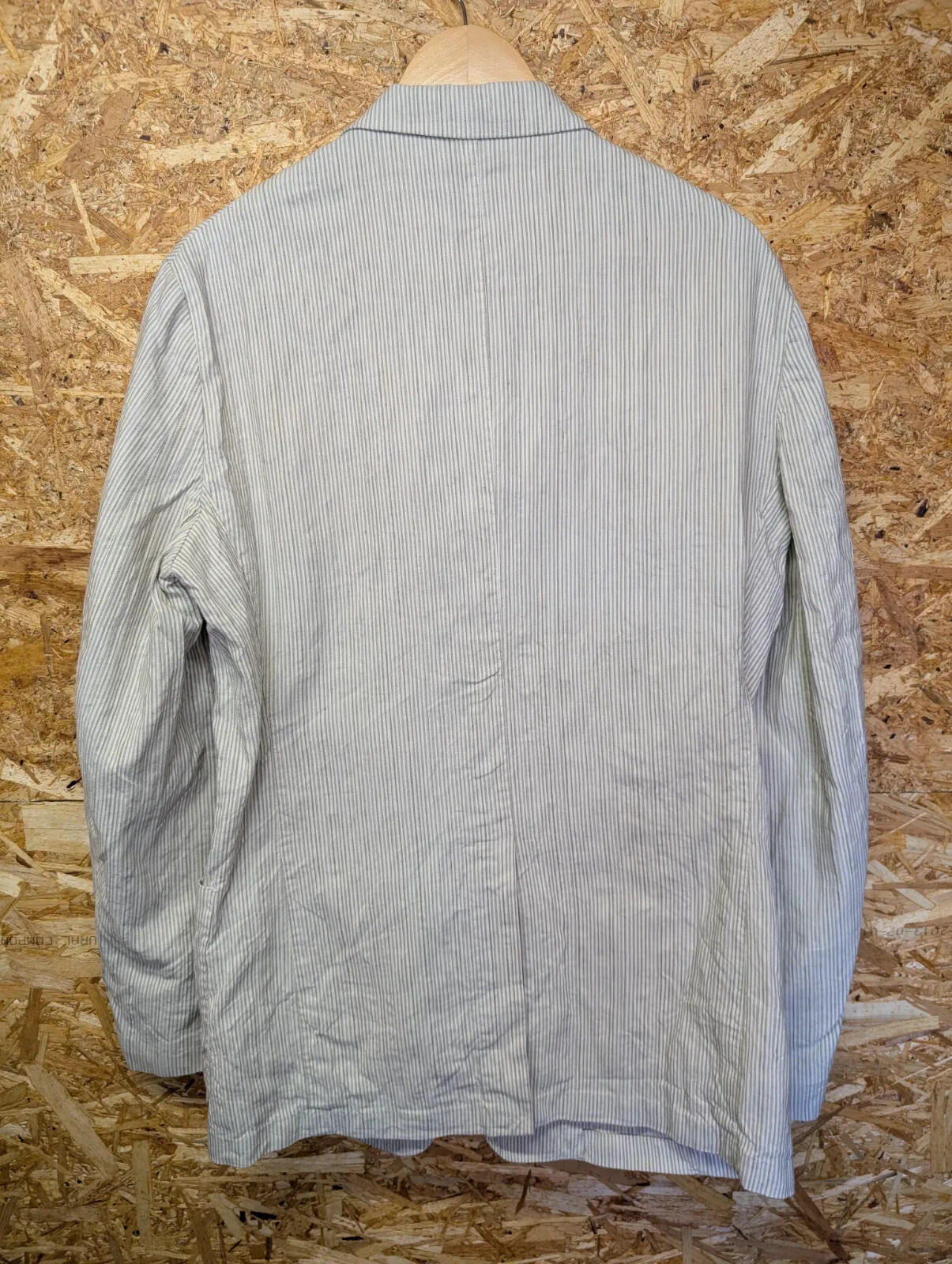 Oviesse Linen Blazer Men Medium 40 Cream Beige Striped Button Front Lined Cotton
