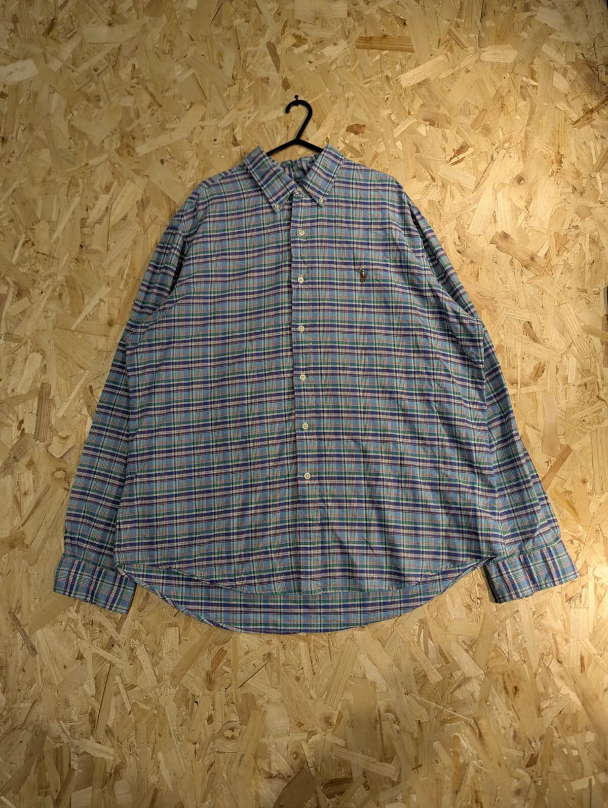 Ralph Lauren Shirt Mens XL Light Blue Cotton Plaid Embroidered Logo Button Down