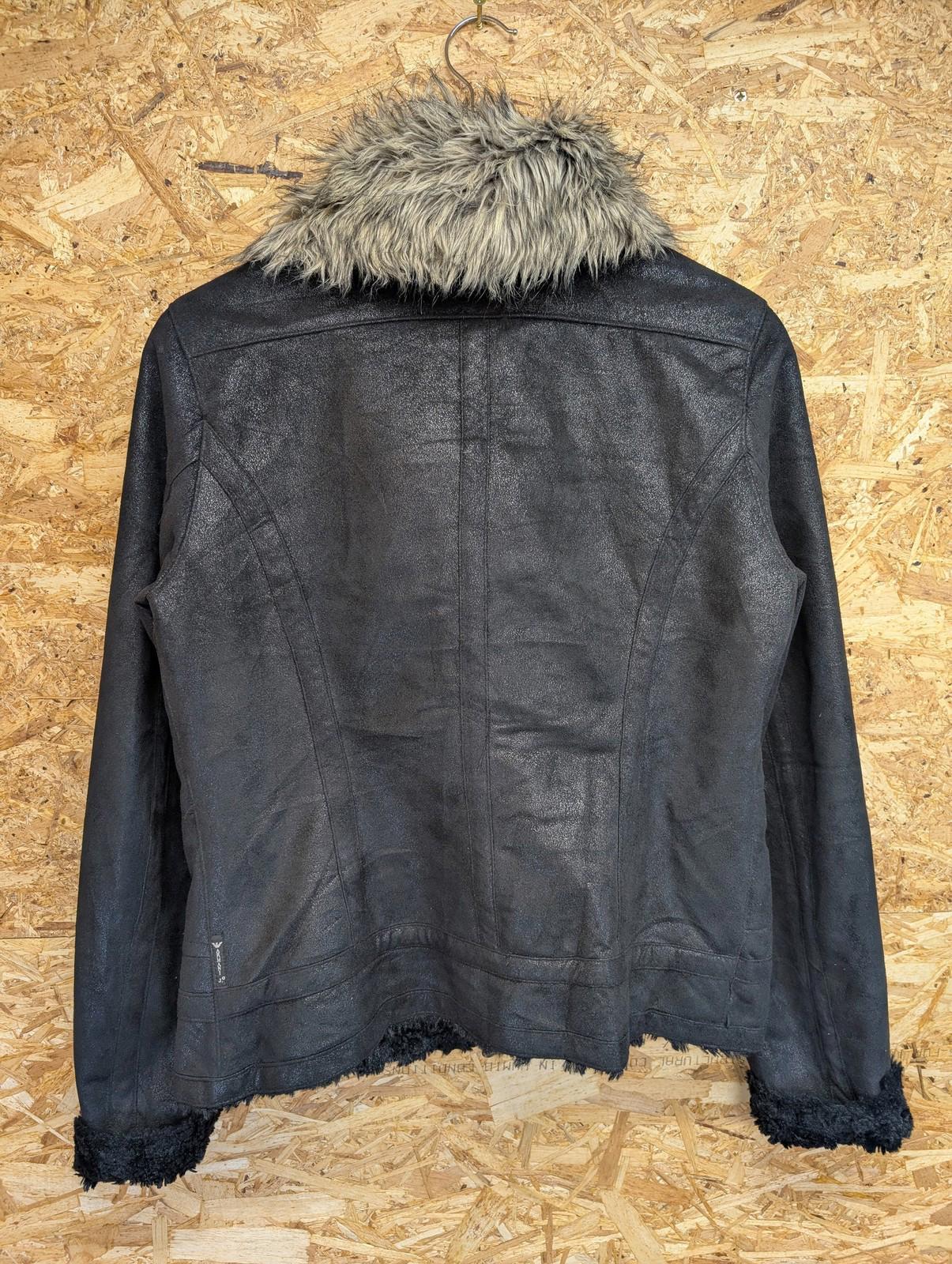 Armani Jeans Jacket Womens Size 12 Faux Fur Fleece Lined Suede Black BeigeY2K