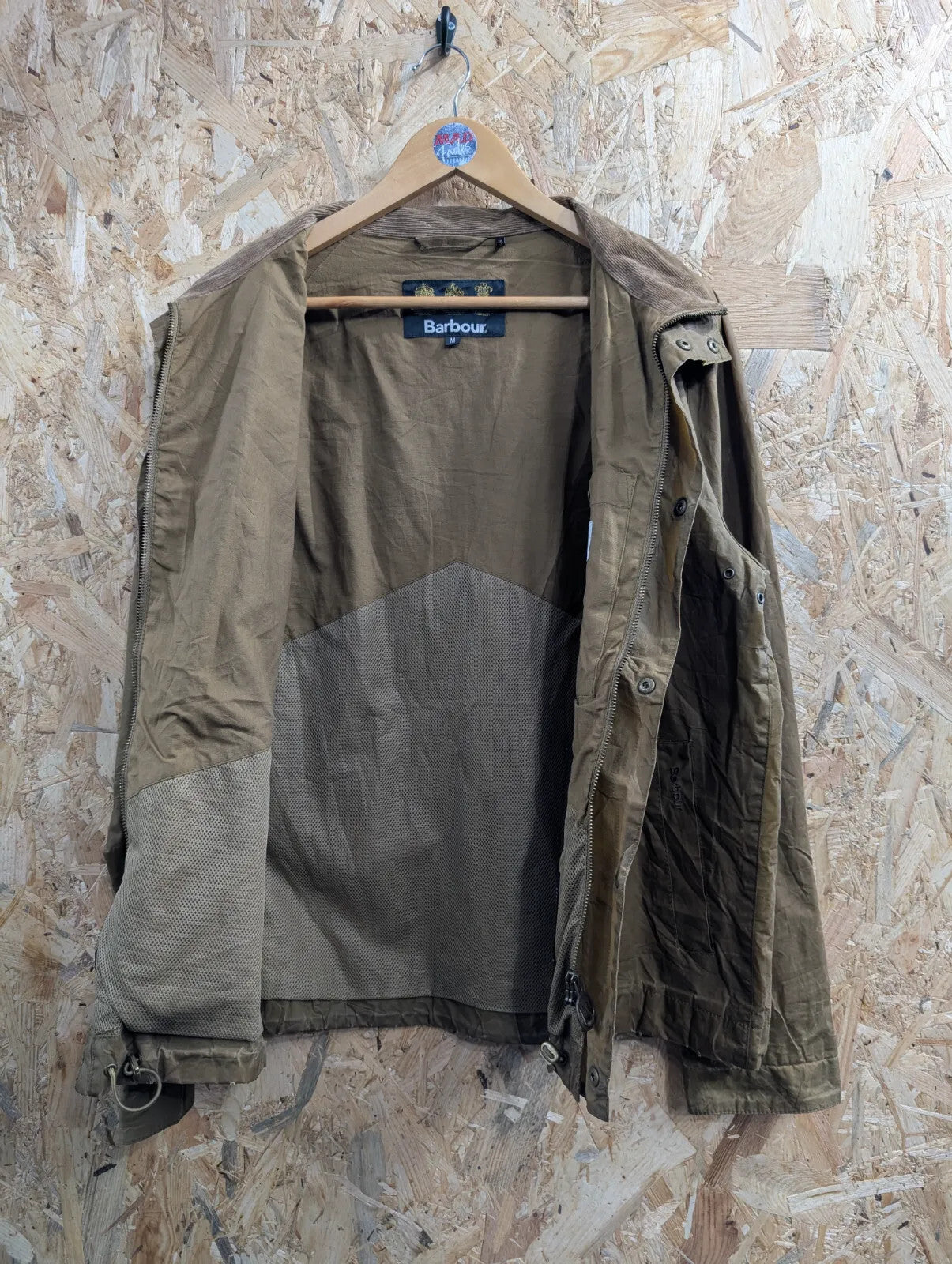 Barbour Islay Dry Wax Jacket Mens Medium Tan Brown Cotton Canvas Corduroy Collar