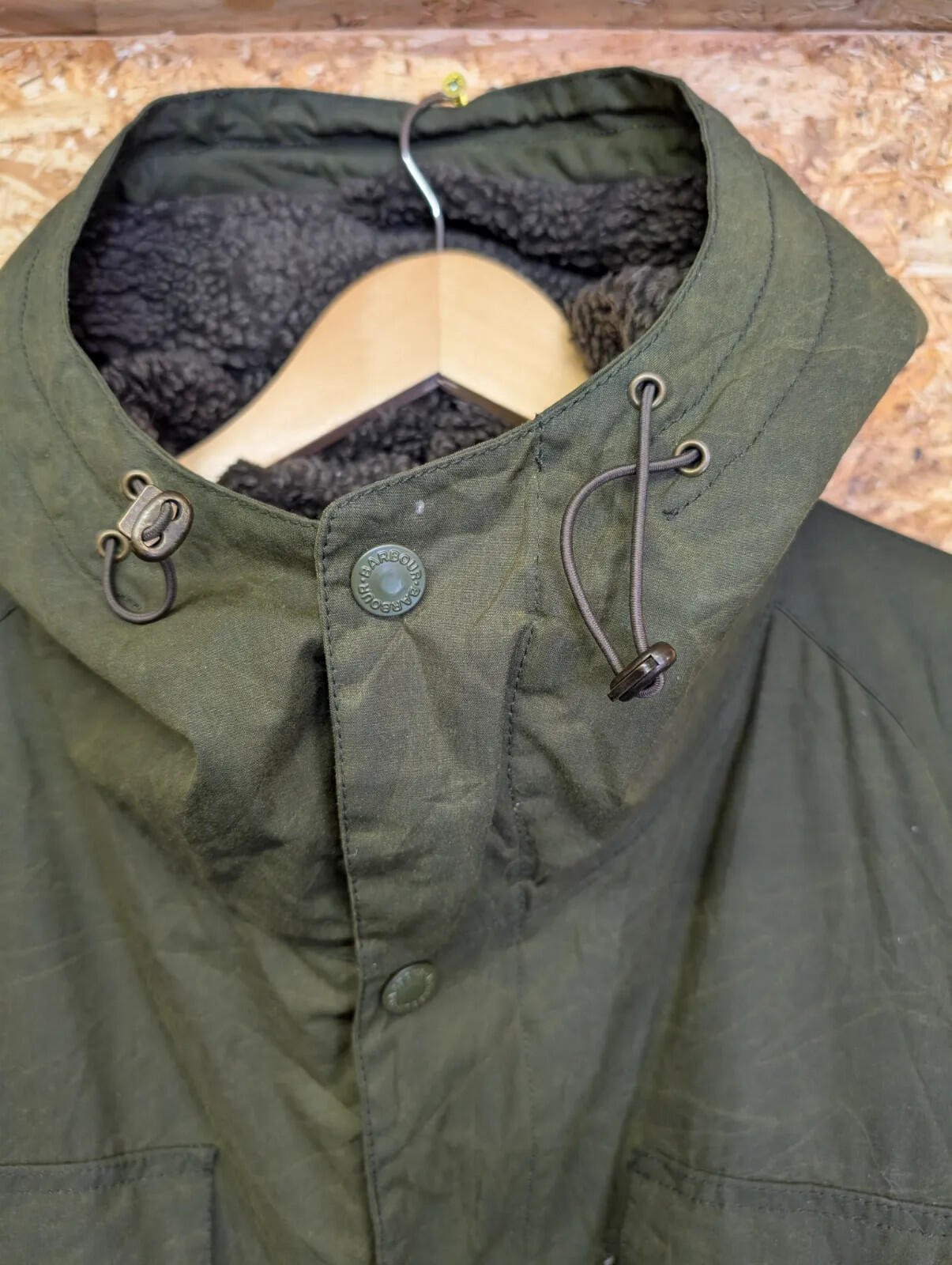 Barbour Brindle Hooded Jacket Men XXL Green Waxed Cotton Zip Fleece Parka Olive