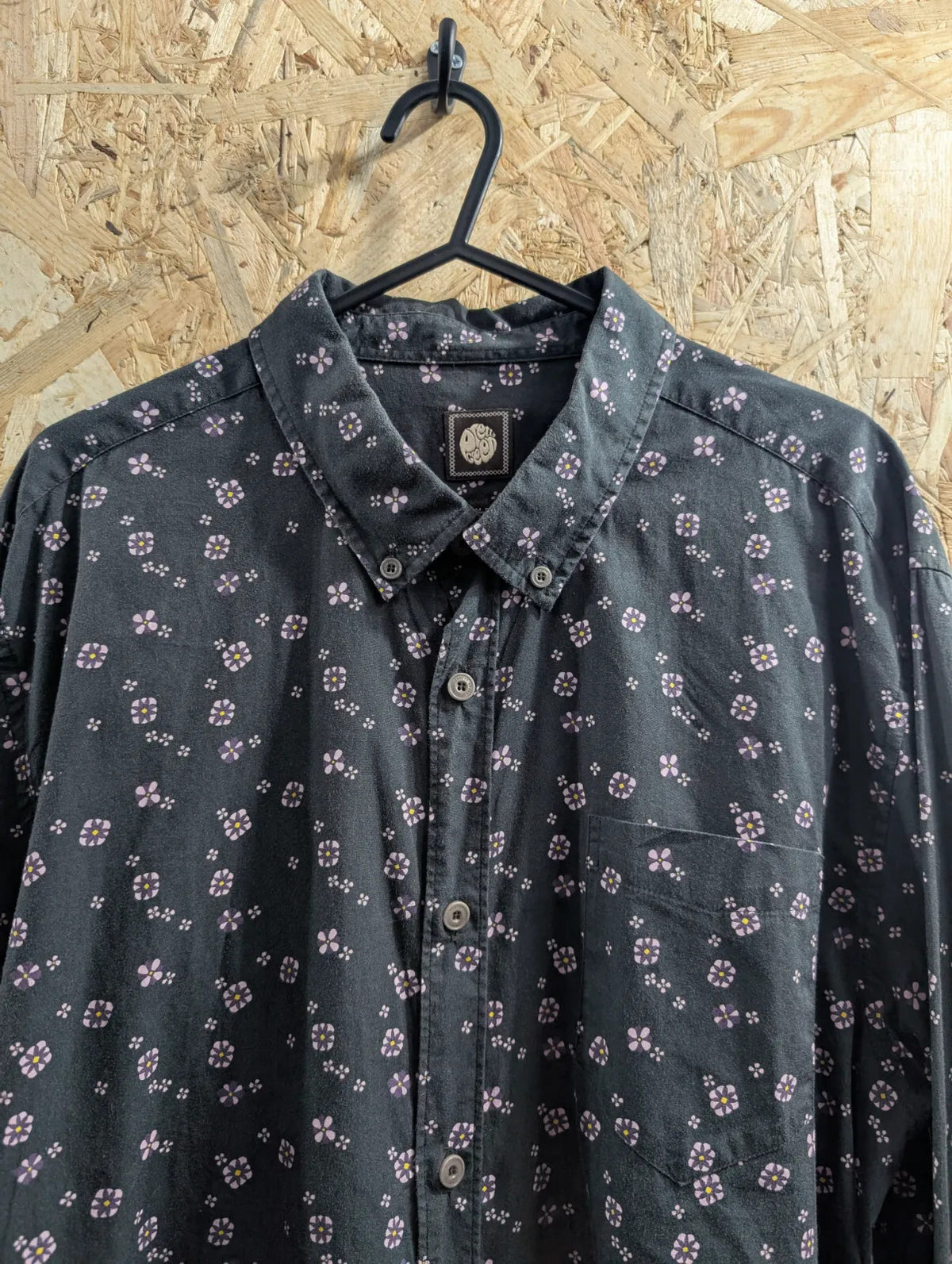 Pretty Green Shirt Men Large Black Floral Print Slim Fit Long Sleeve Button Down