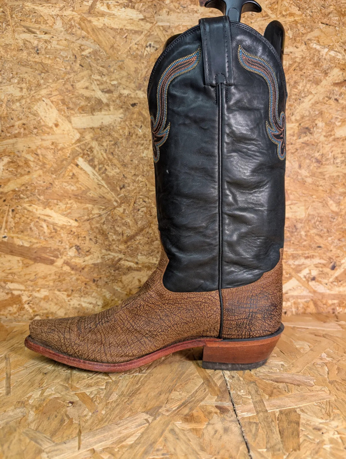 Tony Lama Cowboy Boots Mens UK8 Black Leather Western Embroidered Vintage 90s