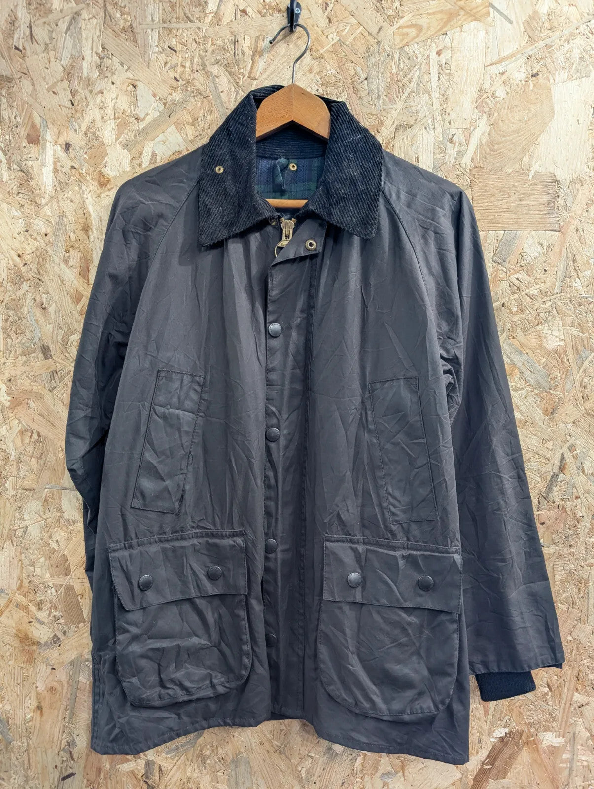 Vintage Barbour Bedale Jacket Mens Small C34 Black Waxed Cotton A104 Original