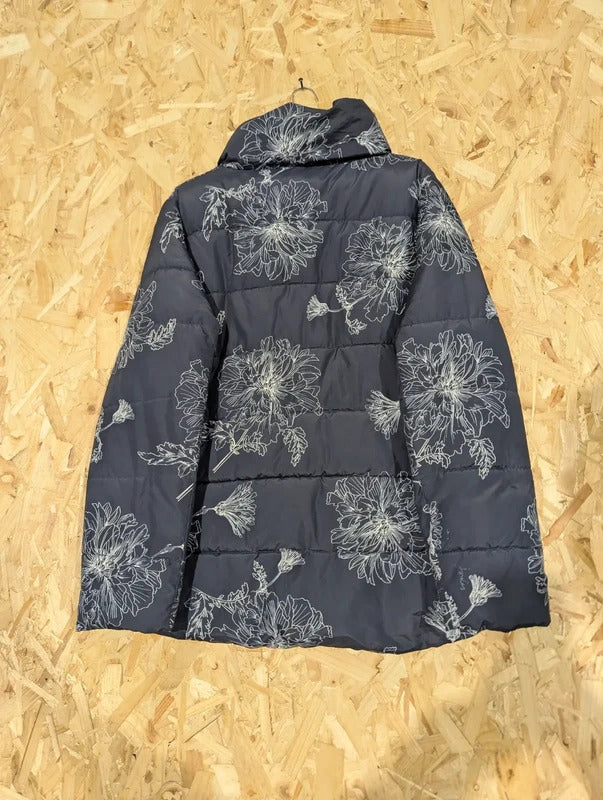 Joules Puffer Jacket Womens UK18 Navy Blue Padded Floral Pattern Quilted Lined