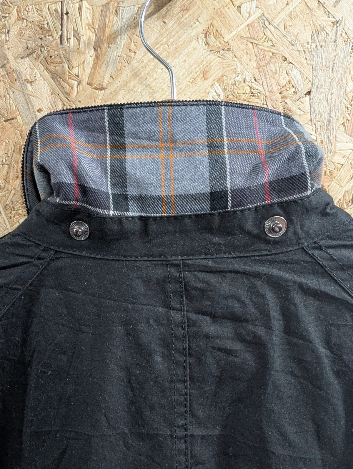 Barbour Beadnell Wax Jacket Womens Size UK 20 Black Cotton Tartan Cord Collar