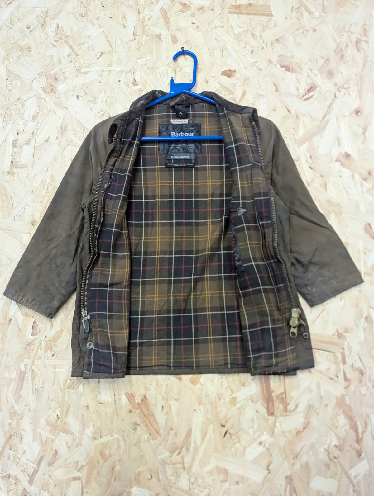 Barbour C20 Childrens Classic Jacket Medium Khaki Brown Wax Cotton Tartan VTG