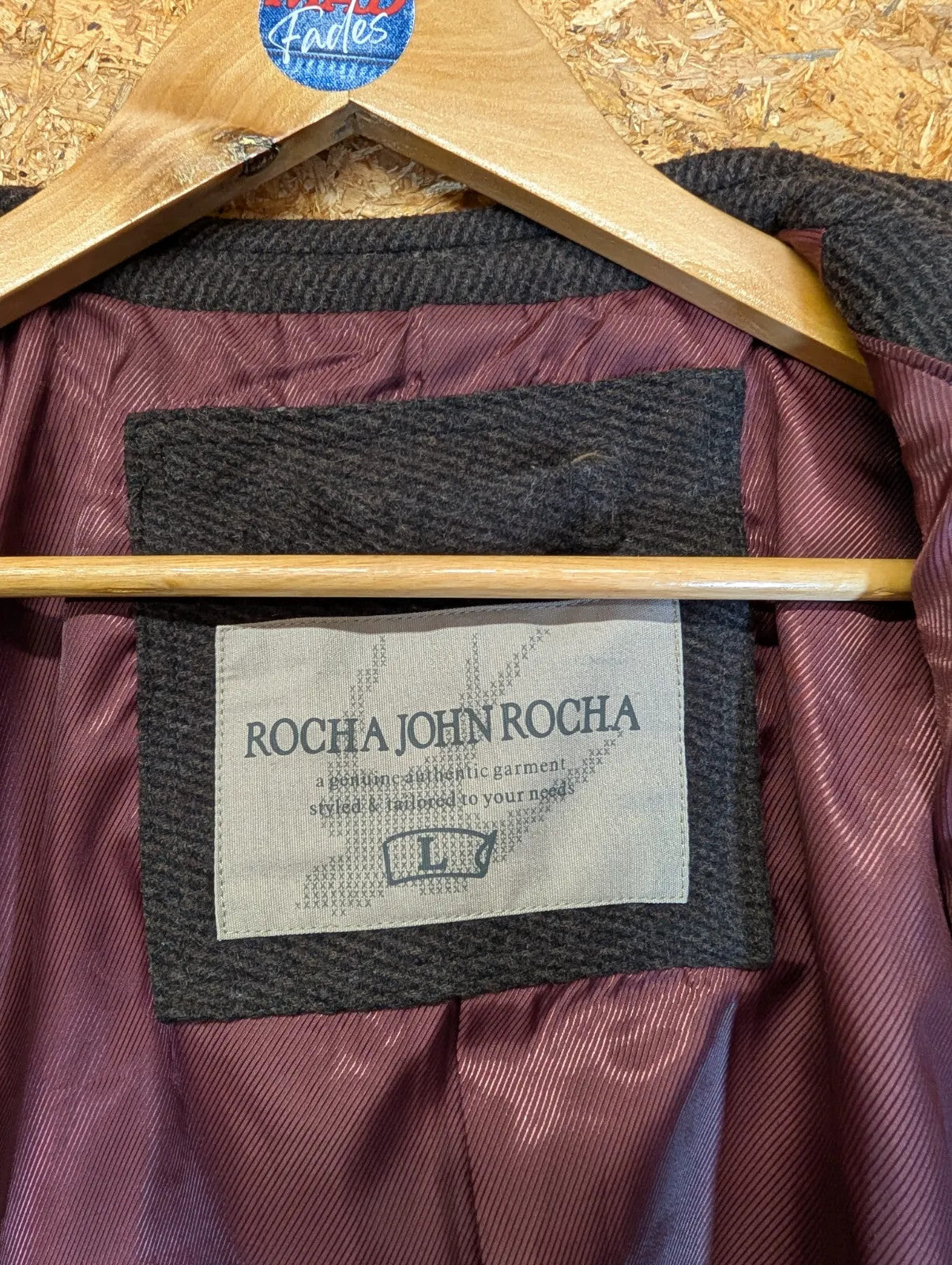 Rocha John Rocha Tweed Coat Men Large Brown Wool Blend Herringbone Long Jacket
