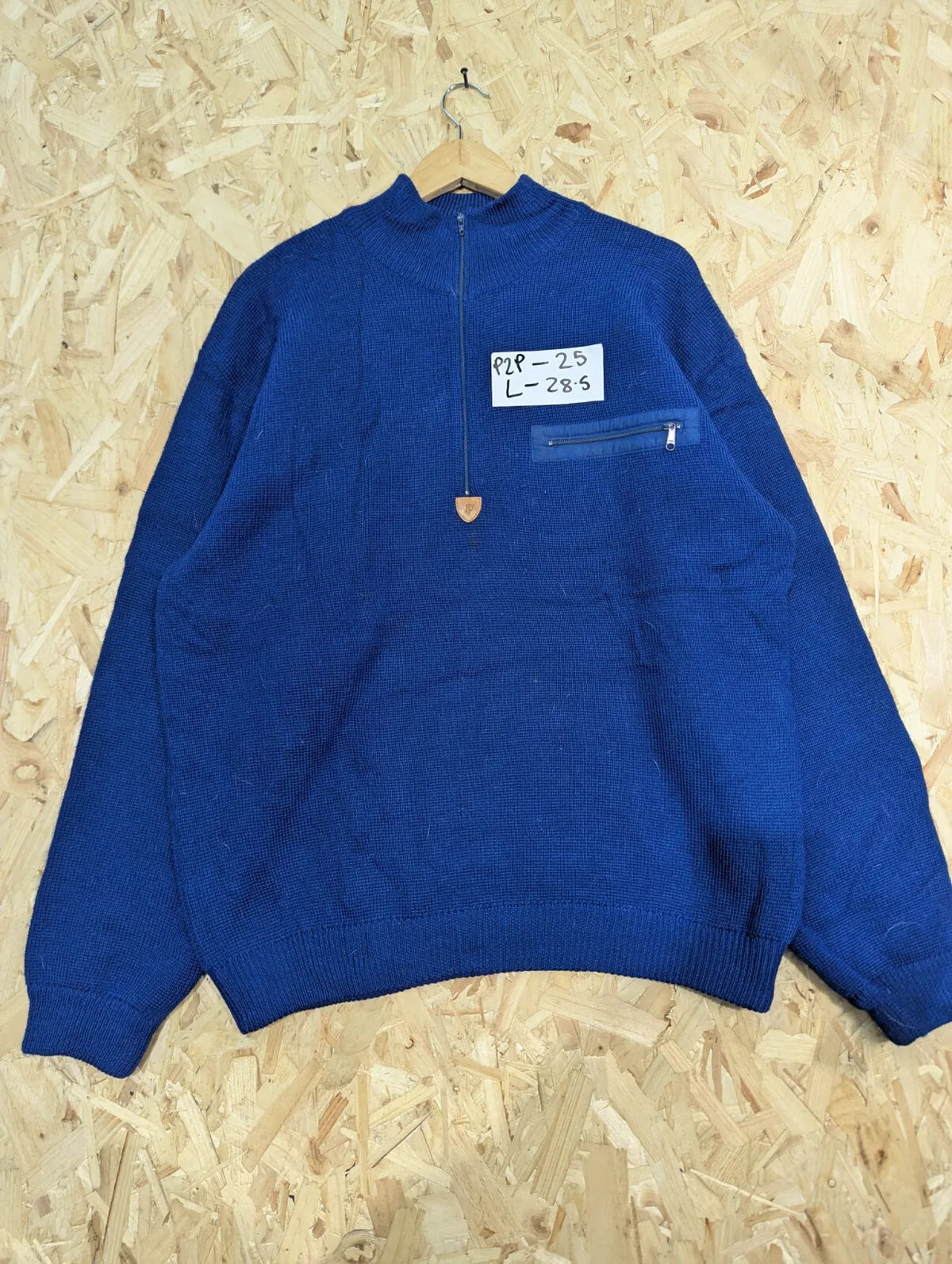 Patagonia Alpinist Heavy Wool Sweater Mens Large Blue Mock Neck Pocket Vintage